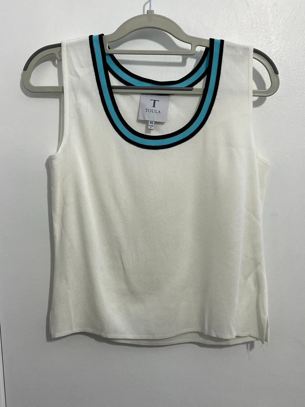 Toula Tank Top XS White Aqua Black Trim Old Money Tennis Golf Preppy NWT